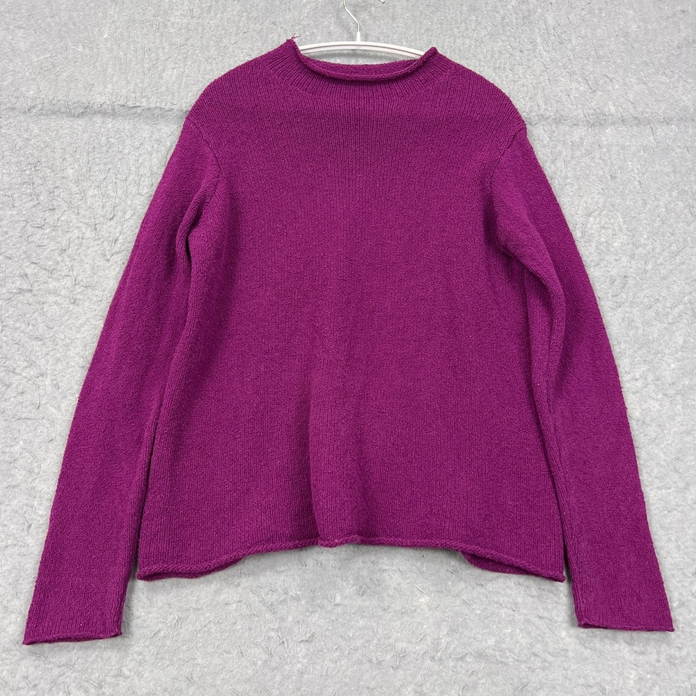 Eileen Fisher Rollneck Sweater Women's XS Purple Knit Cotton Crimp Crew Pullover